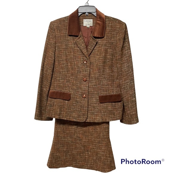 Le Suits Dresses & Skirts - Collections for Le Suit Tweed 2 piece Suit Skirt Blazer Brown